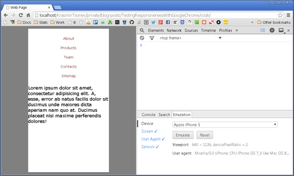 Testing responsiveness with Chrome