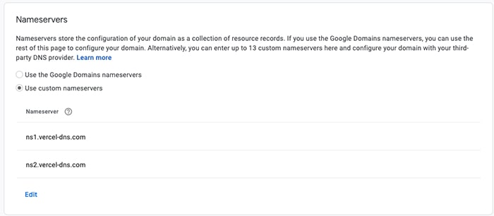 Setting Vercel DNS